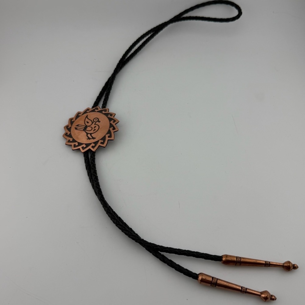 Solid Copper Bird Sunburst Bolo Tie Excellent Southwestern Vintage